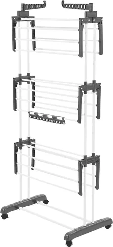 Vista 9 de VEVOR Estante de secado de ropa, estante plegable para secadora de ropa de 4 niveles, estantes de secado de metal con 24 varillas de secado, percha
