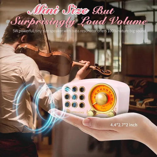 Vista 2 de Altavoz Bluetooth retro, radio FM Radio-Greadio vintage con estilo clásico antiguo, fuerte mejora de graves, volumen fuerte, conexión inalámbrica