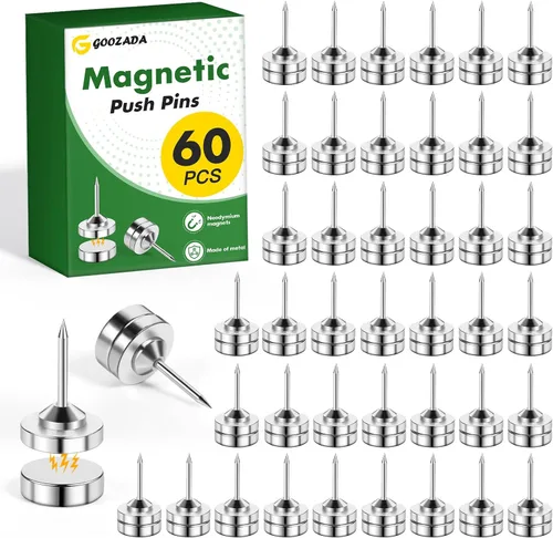 Vista 8 de Paquete de 36 pines magnéticos, tachuelas magnéticas plateadas, tachuelas magnéticas de metal, clip decorativo, pasadores para tablón de anuncios