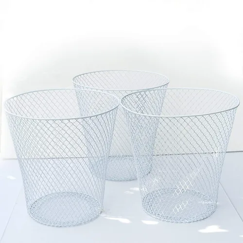 Vista 2 de Cesta de basura de malla de alambre blanco sin tapa (paquete de 3), juego de 3 papeleras