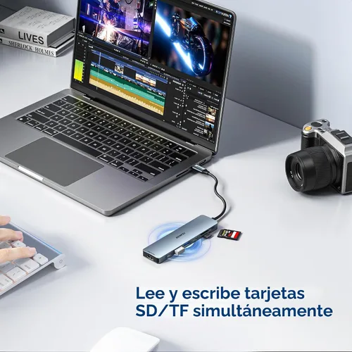Vista 6 de BENFEI Concentrador USB C 7 en 1 con HDMI (4K@60Hz), 2 USB-A, 1 USB-C de datos, carga de 100W, lector de tarjetas SD/TF, cable sin enredos