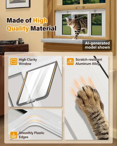 Vista 3 de Puerta de gato de 23 a 28 pulgadas para ventana, con solapa para puerta de mascota
