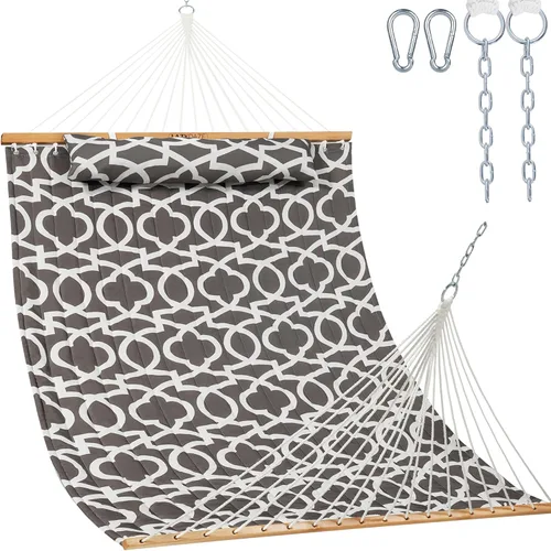 Vista 8 de Lazy Daze Hammocks Hamaca de tela acolchada de 12 pies con almohada suave, hamaca doble para 2 personas con barra separadora para patio exterior