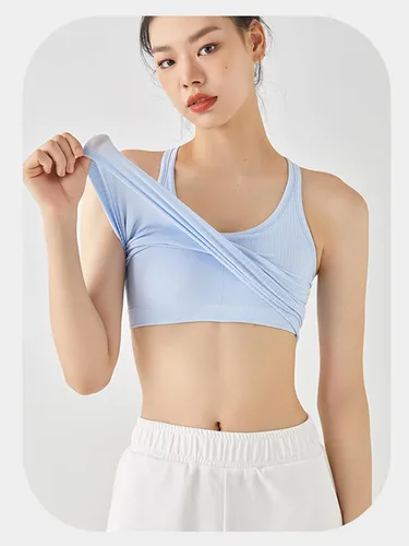 Vista 3 de sphinx cat - Camiseta corta de entrenamiento para mujer, camiseta sin mangas, acanalada, con espalda cruzada y brasier integrado