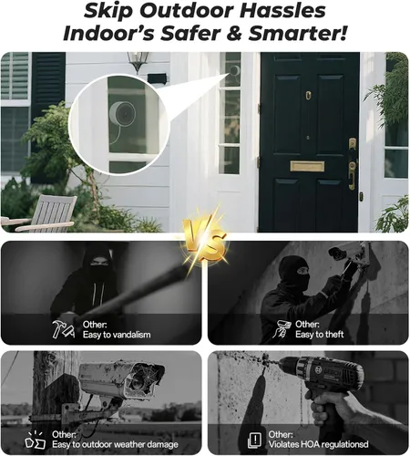 Vista 5 de Cámara de seguridad de ventana de 4MP 2K, cámara inalámbrica WiFi 5G y 2.4GHz, monitor de visión nocturna a color de luz negra, vidrio de montaje
