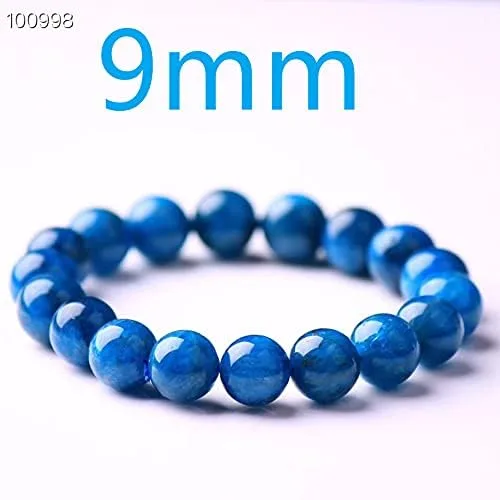 Vista 5 de Pulsera de apatita azul genuina natural para mujeres y hombres, piedras preciosas de cristal curativo, pulseras elásticas de cuentas redondas