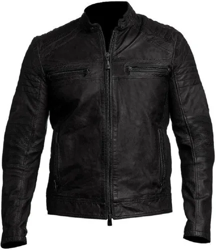 Vista 8 de Mens Premium Distressed Brown Padded Armored Cowhide Leather Cafe Racer Jacket – Vintage Protective Moto Jacket
