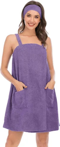 Vista 113 de Veseacky Toalla de baño para mujer con bolsillo, bata de spa ajustable y diadema facial