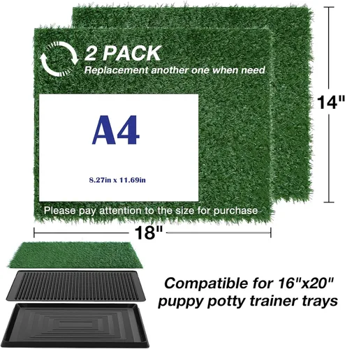 Vista 5 de GLOBREEN Alfombrilla de pasto artificial para cachorros para entrenamiento de orinal de perros, 18 x 14 pulgadas, 2 unidades, reutilizable, alto