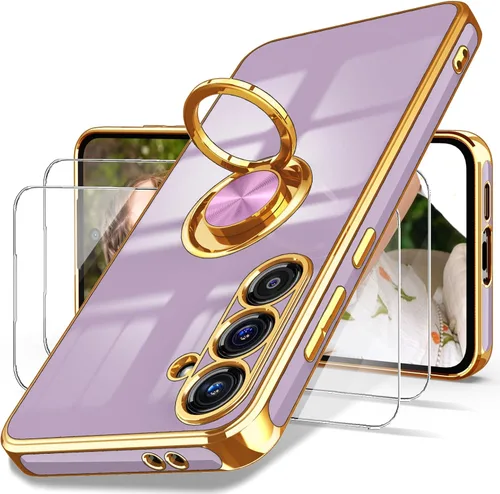 Vista 8 de Dretal Funda para Samsung Galaxy S23 FE 5G, 2 protectores de pantalla de vidrio templado, soporte de anillo giratorio de 360°, soporte magnético