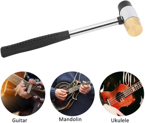 Vista 2 de Martillo de plástico para guitarra, cabeza de latón y goma, herramienta de martillo de trastes de doble cabeza, herramientas de anatomía