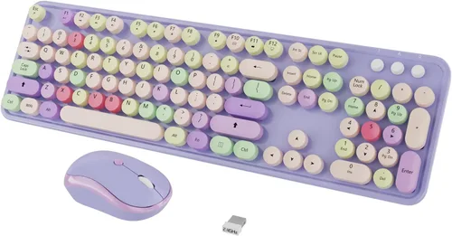 Vista 11 de Combo de teclado y mouse inalámbricos, teclado blanco lindo de 104 teclas con pad numérico y mouse para Windows, computadora, PC, portátil (blanco)