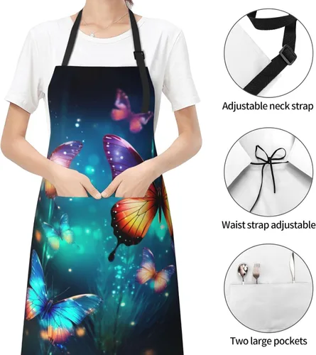 Vista 2 de Giwawa Delantal de artista con bolsillos, delantal con babero artístico, delantales abstractos para mujeres y hombres, delantales de acuarela