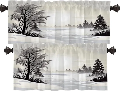 Vista 66 de Shrahala Blue Bright Blackout Curtain Tiers, Colorful Acrylic Paint Pour Abstract Design Kitchen Valance Light Blocking Tier Drapes with Rod Pocket