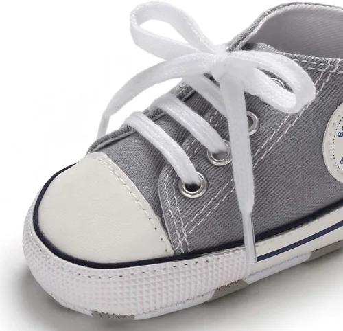 Vista 3 de KIDSUN - Zapatos deportivos unisex de caña alta para bebés, mezclilla de lona, suela antideslizante, suaves, para los primeros pasos