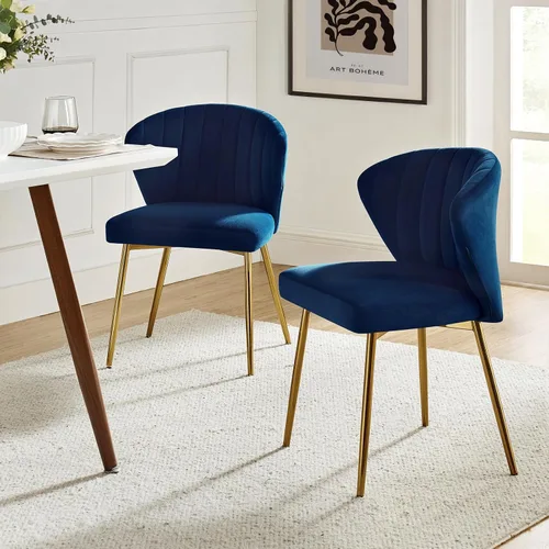 Vista 19 de TINA'S HOME Juego de 2 sillas decorativas, sillas laterales de terciopelo glamoroso con patas doradas, sillas de comedor tapizadas de mediados