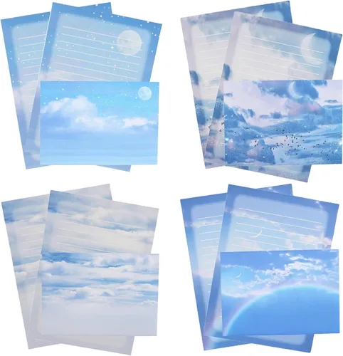 Vista 3 de Juego de papel de papelería y sobres, 40 papeles de papelería forrados para escribir cartas y 20 sobres a juego, papeles de escritura de letras