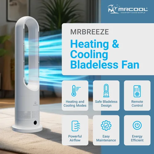 Vista 4 de MRCOOL MrBreeze 4K BTU - Ventilador de torre de calefacción y refrigeración sin aspas, calentador eléctrico portátil silencioso para interiores