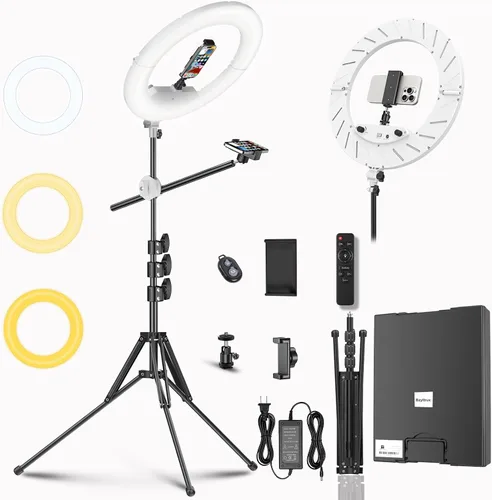 Vista 9 de Kit de Luz de Anillo Grande con Soporte de 79", [Nueva Versión] 55W 6700K Regulable, Trípode de Luz de Anillo LED Grande de 18", Soporte Doble