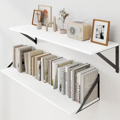 Vista 18 de Heimlove - Estantes flotantes negros profundos para pared, juego de 2 estantes de pared de madera de 16 pulgadas de ancho x 8 pulgadas