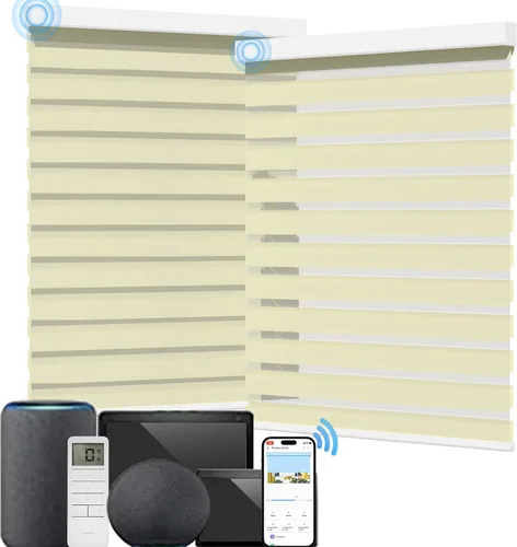 Vista 42 de MYshade Persianas enrollables de cebra opacas (85 %) con cordón para ventanas interiores, persianas de doble capa beige para dormitorio, baño, sala