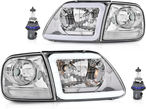 Vista 22 de Faros LED DRL, faro lente transparente carcasa negra reflector ámbar