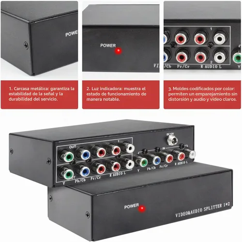 Vista 4 de BolAAzuL 1x2 2-Way Componente Video Audio Splitter RCA 1in 2 Out