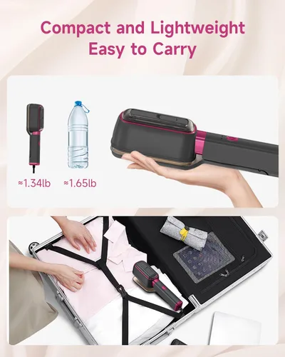 Vista 9 de J&J EASIER, FASTER Vaporizador de plancha de viaje 3 en 1 para ropa, 1000 W, calentamiento rápido de 20 segundos, rotación de 180°, abrazadera