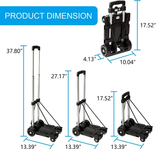 Vista 4 de Carrito de equipaje plegable portátil, carrito de mano plegable, carrito de mano ligero, carrito utilitario compacto con 4 ruedas resistente