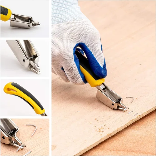 Vista 5 de Pistola de grapas 4 en 1 para tapicería, resistente, con 6000 grapas, removedor de guantes, clavadora manual de ajuste de potencia para madera