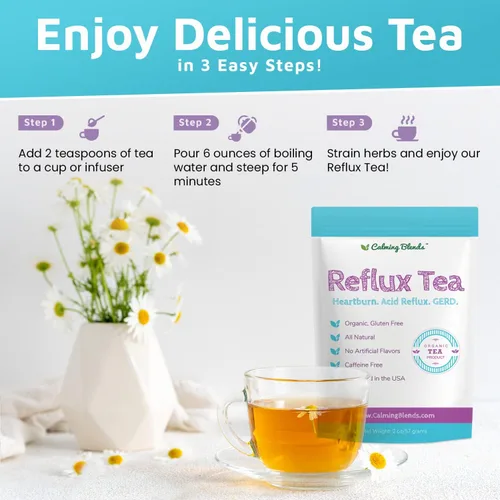 Vista 5 de CALMING BLENDS Té de hojas sueltas de reflujo ácido Reflujo ácido, acidez estomacal e indigestión Sin cafeína 36 tazas