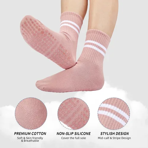 Vista 4 de Durio Calcetines de pilates con agarres, calcetines de yoga para mujeres y niñas, jóvenes, antideslizantes, calcetines de hospital, lindos