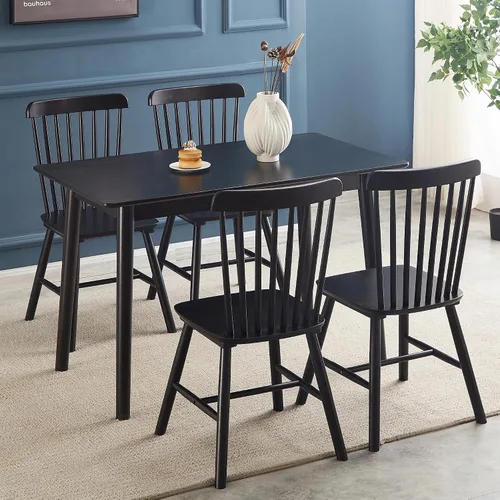 Vista 3 de Mesa de comedor de 47 pulgadas, mesa de cocina de madera maciza negra, adecuada para espacios pequeños, muebles modernos para el hogar