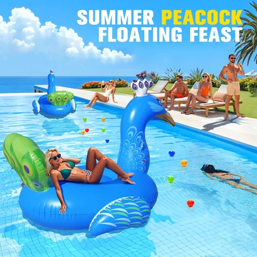 Vista 4 de DeeprBetter Flotador inflable de pavo real para piscina, flotadores divertidos para adultos, flotadores de piscina de alta resistencia, flotadores