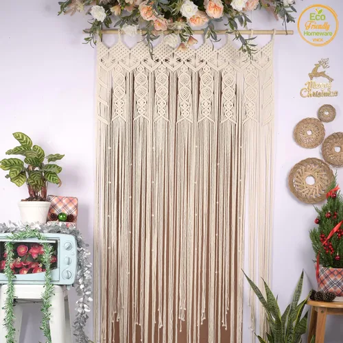 Vista 6 de Cortinas de Macramé para Puertas, Colgante de Pared de Macramé, Cortina de Puerta con Cuentas, Telón de Fondo Boho, Cuentas Colgantes para Puertas