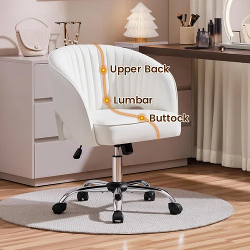 Vista 6 de Yaheetech Silla de Oficina para Casa, Silla de Escritorio de Cuero Sintético, Silla Giratoria Moderna con Respaldo Acolchado Tipo Barril, Ruedas