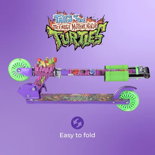 Vista 3 de Monopatín de 2 ruedas con ruedas que se iluminan – Plegable, plataforma antideslizante, cómodo y suave para andar TMNT