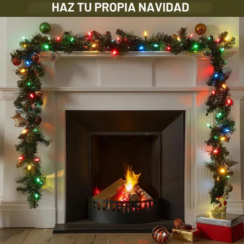 Vista 2 de TW SHINE - Guirnalda de Navidad preiluminada de 9,1 m, decoraciones con 100 luces LED, guirnaldas artificiales de pino con 8 modos, guirnalda verde