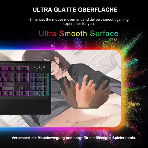Vista 5 de Alfombrilla para teclado XXL LED RGB Anime Girl Sexy Butt Breasts Chest Mouse pad Gamer Accesorios de oficina, alfombrillas de juegos, alfombrilla