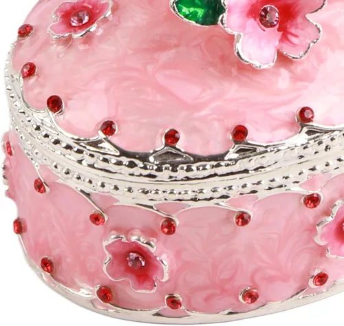 Vista 6 de Joyero con diseño de flores de cerezo, exquisita caja esmaltada para joyas, organizador de joyas para aretes, anillos, collares, caja de regalo