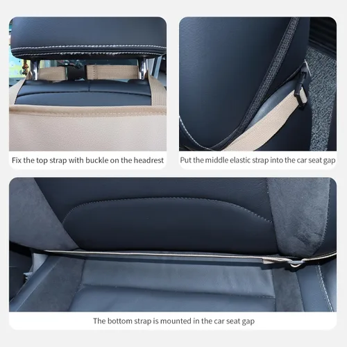 Vista 7 de Organizador de asiento trasero de automóvil para niños, bolsa de almacenamiento para asiento trasero de automóvil con 3 bolsillos, 2 soportes