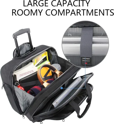 Vista 3 de KROSER Bolsa con ruedas para laptop para hombres y mujeres, maletín con ruedas para negocios para portátiles de hasta 17.3 pulgadas, bolsa