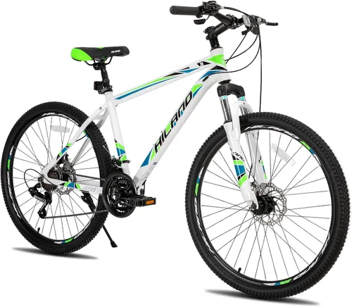 Vista 12 de Bicicleta de montaña HILAND de 26" para hombres, mujeres y adultos, 18 velocidades, freno de disco, marco ligero de aluminio, rueda de 3/6 radios