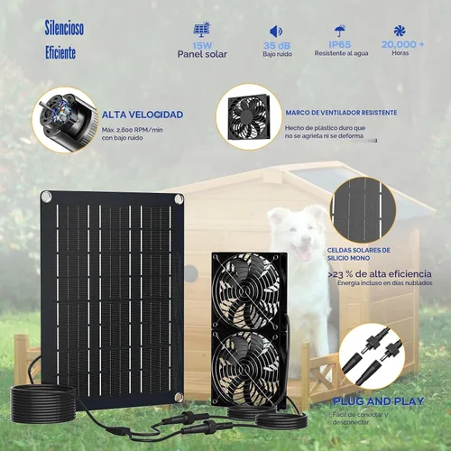 Vista 4 de MARBERO Kit de ventilador solar de 4.7 pulgadas, panel solar de 15 W con 2 ventiladores impermeables, ventilador de aire de entrada o escape