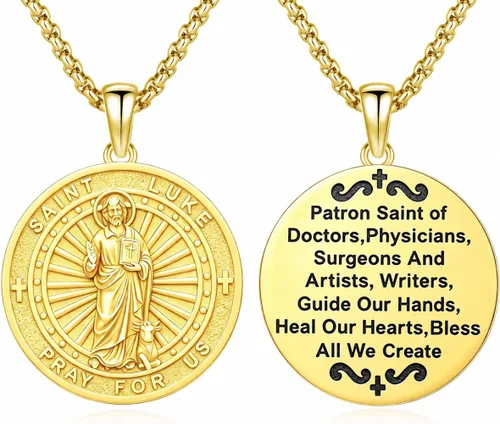 Vista 103 de 925 Sterling Silver Patron Saint Amulet Necklace for Men Women plateado