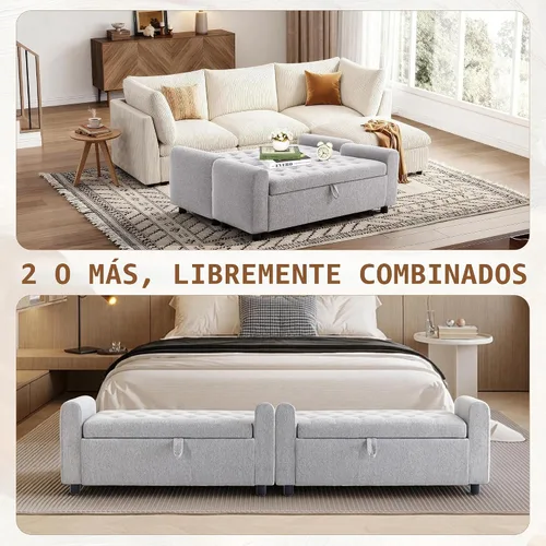 Vista 8 de 48" Ottoman with Storage, Tufted Storage Ottoman Bench, Convenient Living Room Fabrics Bench Seat, Entryway Shoe Benches with Inner Zipper & Arm