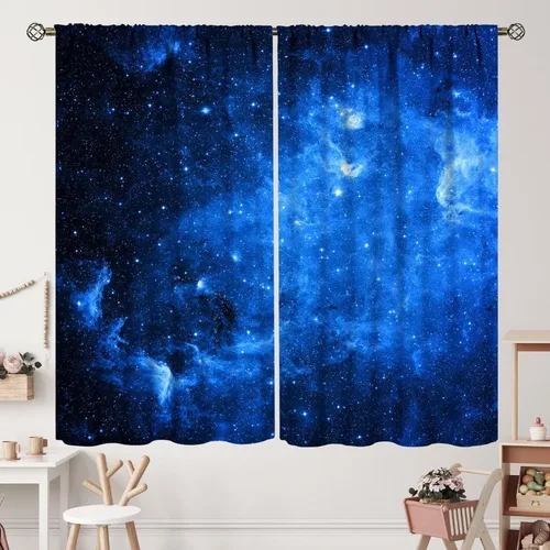 Vista 29 de Cortinas de planeta galaxia, espacio exterior, universo, nebulosa, estrellas, cielo estrellado, con bolsillo para cortinero, para sala de estar