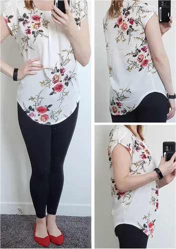 Vista 3 de Milumia - Blusa plisada y elegante para mujer, con estampado floral y manga casquillo o pétalo, para oficina o vacaciones