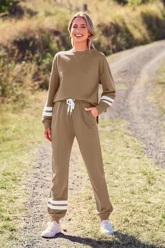 Vista 124 de Prettygarden - Conjunto de pijama de dos piezas para mujer, diseño de teñido anudado, sudadera informal de manga larga con pantalones largos, ropa