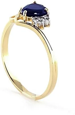 Vista 4 de Galaxy Gold GG Anillo de oro de 14 quilates con diamantes auténticos y zafiro natural en forma de corazón